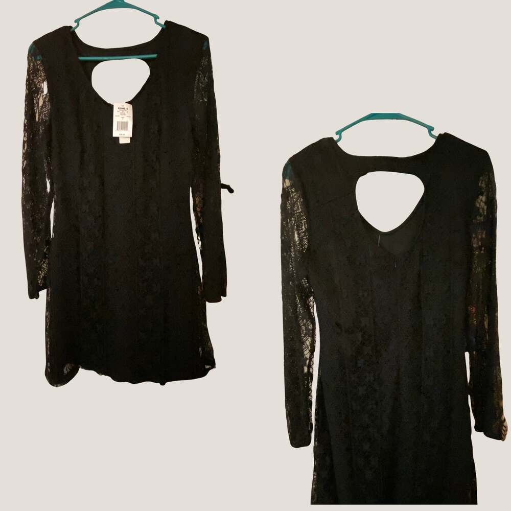 Ultra Pink Black Lace Embroidered Long Sleeve Mini Dress